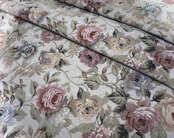 Tela de tapicería de chenilla floral vintage cortada a medida, con estampado de rosas, para sofá, silla y cortinas.