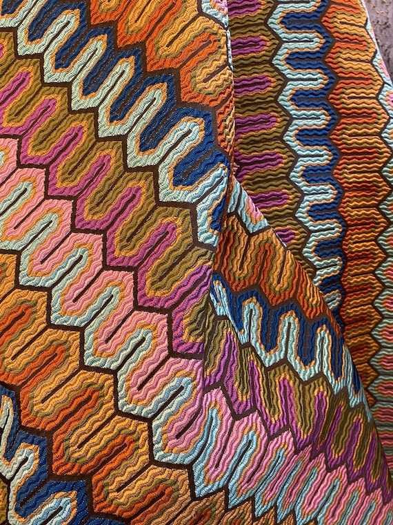 Geometric Jacquard Upholstery Fabric, Colorful Textured Embossed Sewing Material