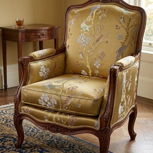 Gold Chinoiserie Jacquard Upholstery Fabric by the Yard, Heavyweight Satin Oriental Bird Curtain Material image 14