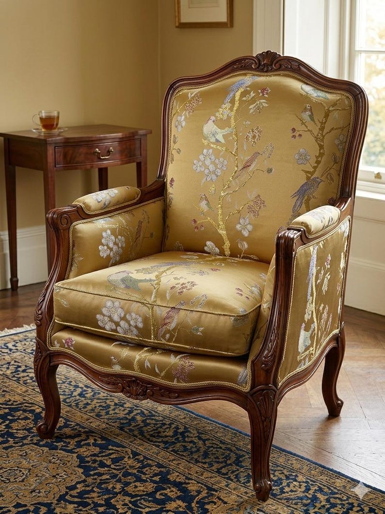 Gold Chinoiserie Jacquard Upholstery Fabric by the Yard, Heavyweight Satin Oriental Bird Curtain Material image 14