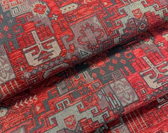 Tela de tapicería Kilim cortada a medida, alfombra de chenilla turca bohemia, diseño tribal del suroeste
