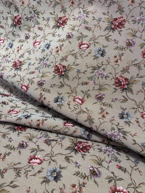 Vintage Floral Gobelin Tapestry Fabric by the Yard, Cotton Blend Upholstery Material for Chairs