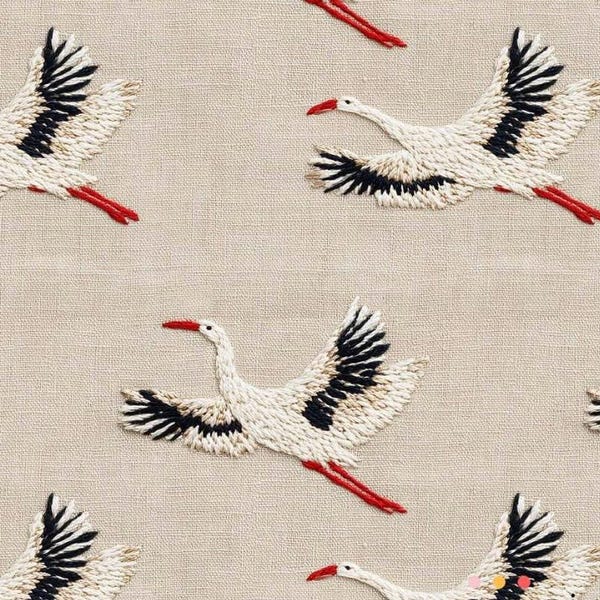 Stork Upholstery Fabric | 3D Embroidery Look, Crane Print
