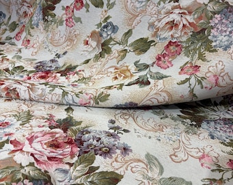 Vintage Floral Tapestry Fabric by the Yard, Baroque Jacquard Upholstery, DIY Projects