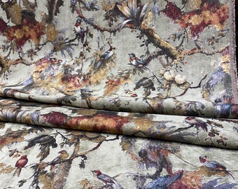 Bird Jacquard Chenille velvet Upholstery Fabric by the Yard, Woven Tapestry for Sofa Chair Pillow