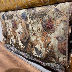 Luxury Chenille Jacquard Velvet Fabric Bird Floral Upholstery for Sofa Chair Curtains by Yard