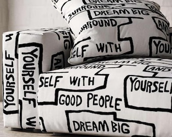 Tela para tapicería de la colección Boucle Street Art, cortada a medida; tela para decoración del hogar en blanco y negro; Manifest