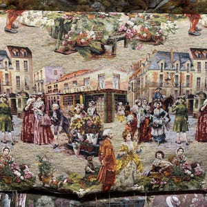 Französischer Straßenszene Tapisserie-Polsterstoff, Vintage europäisches Dorf, Blumenmarktszene Schüttgut