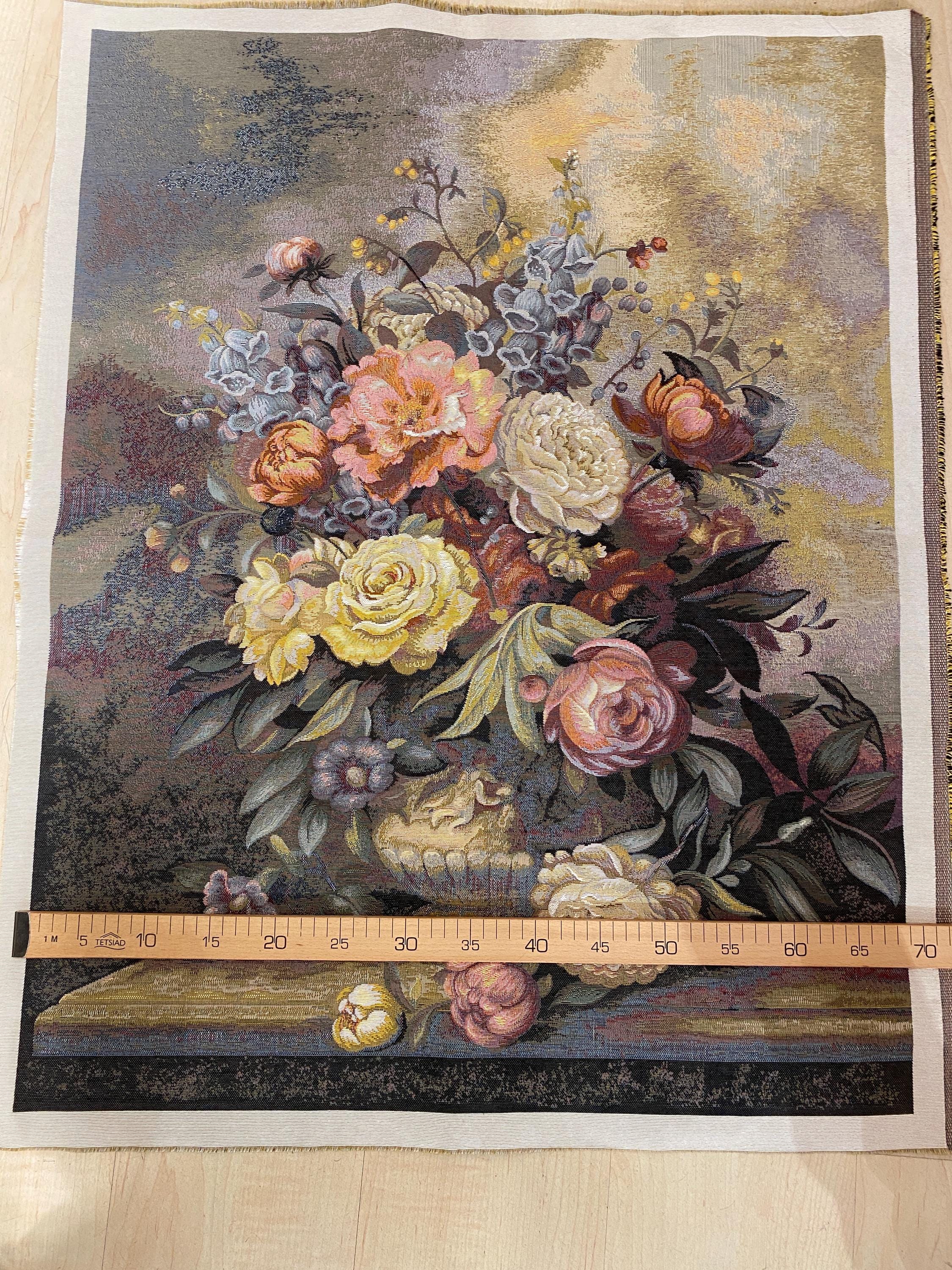 Floral Tapestry Fabric Panel | Vintage Style Upholstery (28x40