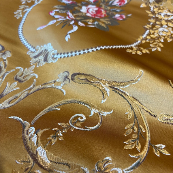 Goldbrokat-Jacquard-Stoff, Luxus-Satin-Polsterungsmaterial, Blumendamast-Stoff
