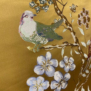 Gold Chinoiserie Jacquard Upholstery Fabric by the Yard, Heavyweight Satin Oriental Bird Curtain Material image 13
