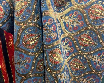 Turkish Tulip Upholstery Fabric by the yard/meter – Ottoman chenille Jacquard fabric, Blue Floral