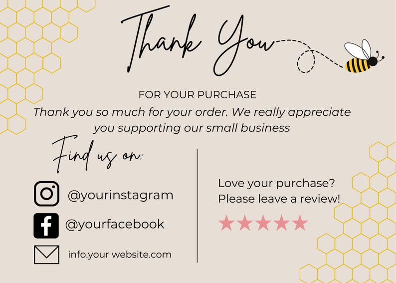 Thank You Template Bumble Bee Digital Download - Etsy
