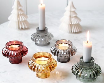 Two Way Coloured Glass Candle And Tealight Holder | Reversible tealight
