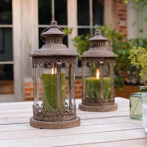Round Metal Lantern With Scrolled Edge