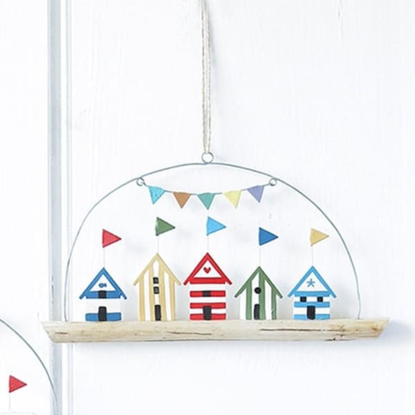 Beach Huts and Flamingoes Hanging Decoration