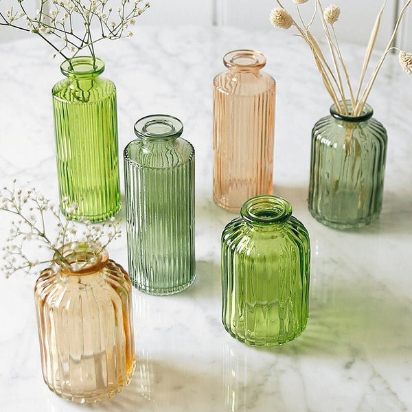 Greens And Apricot Glass Bottle Bud Vase Assortment