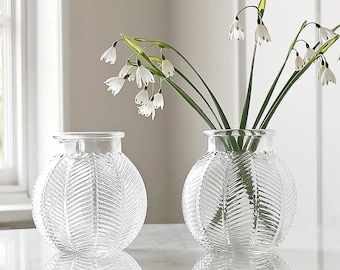 Embossed Leaves Glass Vase
