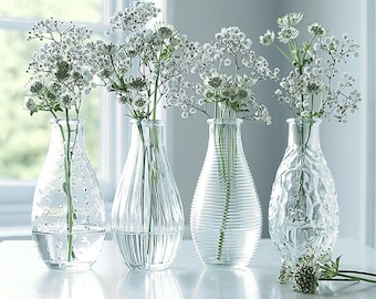 Round Pressed Glass Bottle Set,      Bud Vase, Small Flower Vase