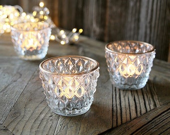 Clear Harlequin Glass Tea Light With Gold Rim