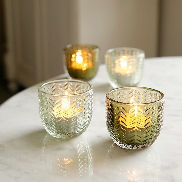 Chevron Glass Tea Light Holder