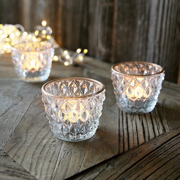 Clear Harlequin Glass Tea Light With Gold Rim
