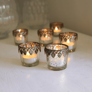 Little Glass Tea Light Holder With Leaf Trim