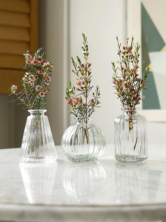 Clear Glass Bud Flower Vases Set Of Three