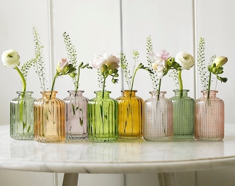 Little Lined Coloured Glass Bud Vase Collection