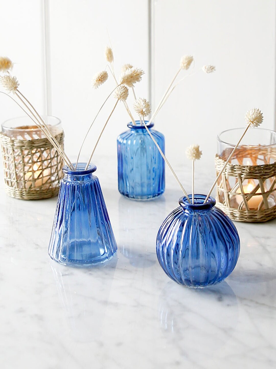 Blue Glass Bud Vases Set of Three Etsy UK