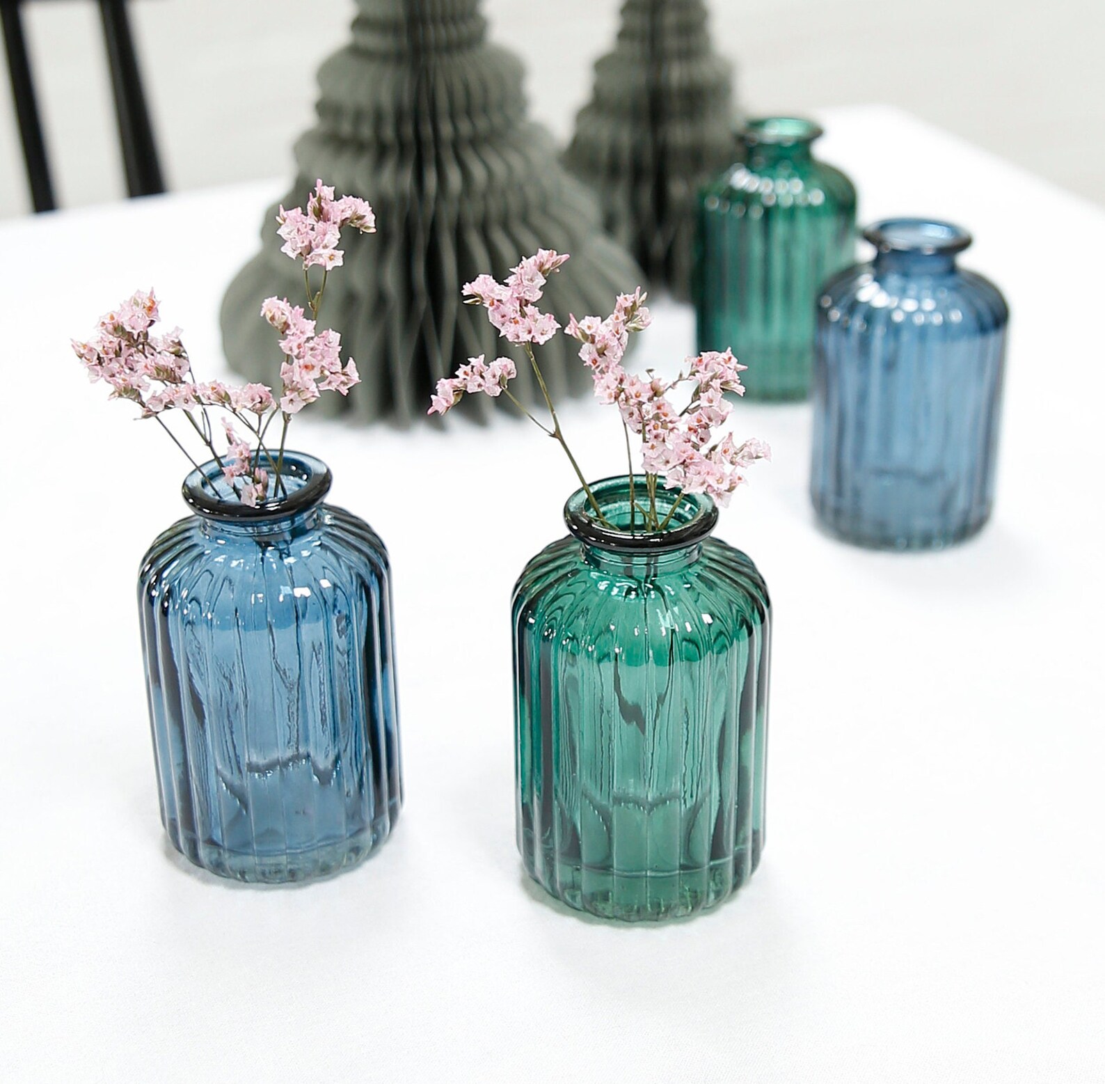 Set of 3 Glass Bottle Vases Blue Bottle Grey Bottle and Etsy UK