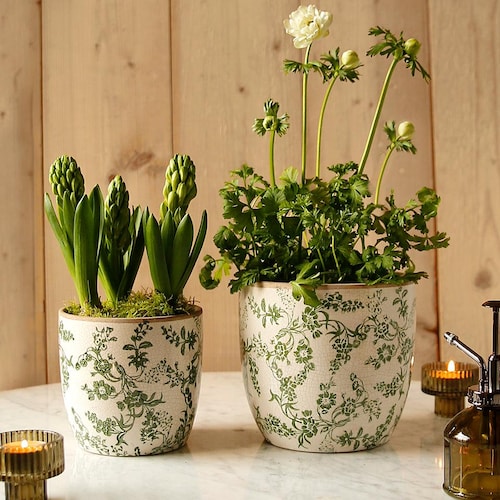 Green Meadow Flower Ceramic Plant Pot