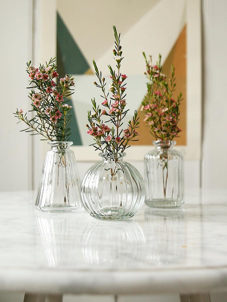 Clear Glass Bud Vases Set Of Three
