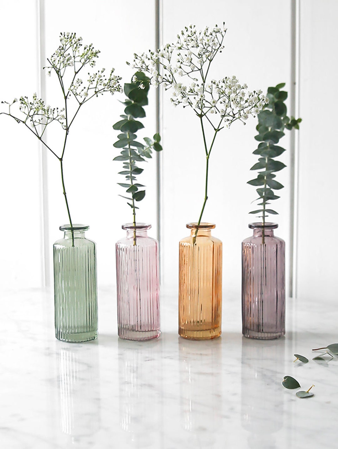 Ribbed Coloured Glass Bottle Vase Etsy UK