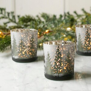 Frosted Woodland Glass Tealight Holder