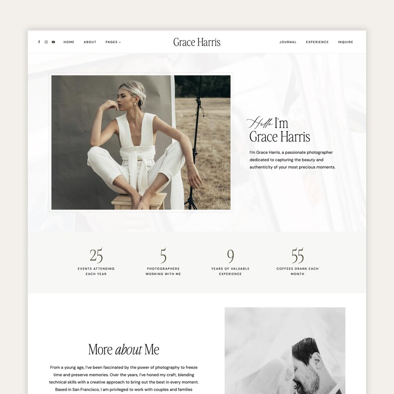 Modern Feminine Wordpress Theme for Wedding and Family Photographers | Free Installation | Kadence Child Theme image 3