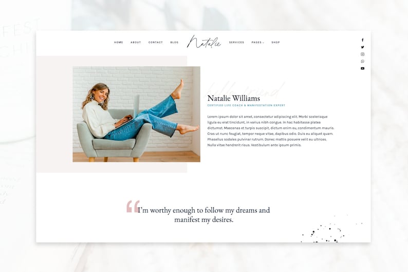 Natalie Tema WordPress moderno e femminile per allenatori, terapisti, aziende basate sui servizi, completamente personalizzabile immagine 2