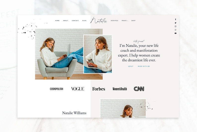 Natalie Modern & Feminine WordPress Theme for Coaches, Therapists, Service-Based Businesses, Fully Customizable image 1