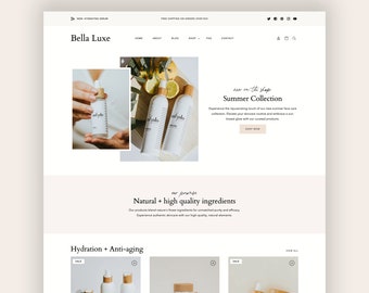 Tema Shopify di lusso minimalista Modello di sito Web elegante per abbigliamento di bellezza Negozio per bambini Boutique, estetica bianca