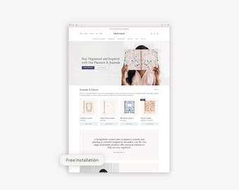 Plantilla de sitio web de Shopify moderna y colorida para imprimir, planificar y descargar archivos digitales. Tienda Shopify 2.0.