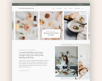 WordPress Aesthetic Modern Minimalist Theme for Food Bloggers Recipe Creatives Responsive Website