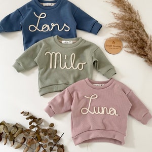 Oversized Sweater Statement Sweater Geburtstag Pullover Kordel Schriftzug Name Zahl Personalisiertes Geschenk Baby Kleinkind Bild 4