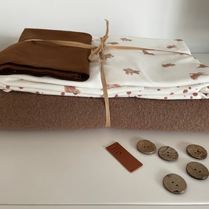 Fabric package wool walk Jersey Cuffs brown tones, teddies, polka dots, fabric package, gift set, diy fabric box image 4