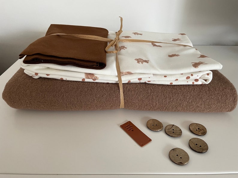 Fabric package wool walk Jersey Cuffs brown tones, teddies, polka dots, fabric package, gift set, diy fabric box image 4