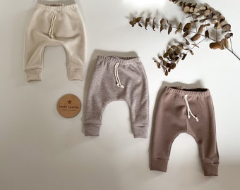 Pull-on trousers, basic pants, baby trousers made of waffle jersey, baby and toddler, plain in subtle shades, comfortable cut, size 56-116