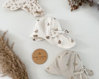 Muslin sun hat baby sun hat muslin sun hat neck protection | delicate designs beige tones pure cotton double-layered sewn ties