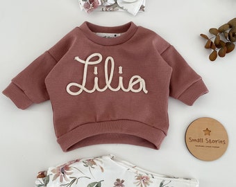 Baby set oversized sweater, pants, twist headband | Statement sweater | Cord lettering | Personalized gift set | Baby toddler
