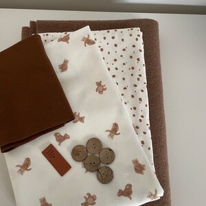 Fabric package wool walk Jersey Cuffs brown tones, teddies, polka dots, fabric package, gift set, diy fabric box image 3