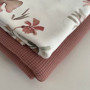 Fabric package waffle knit/jersey, clay pink/flowers, fabric duo for do-it-yourselfers, 2x 0.5 m image 3