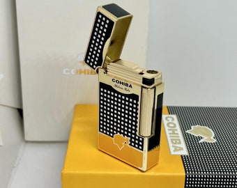 Amazing Gold Collectable Vintage Cohiba themed gas lighter jet flame